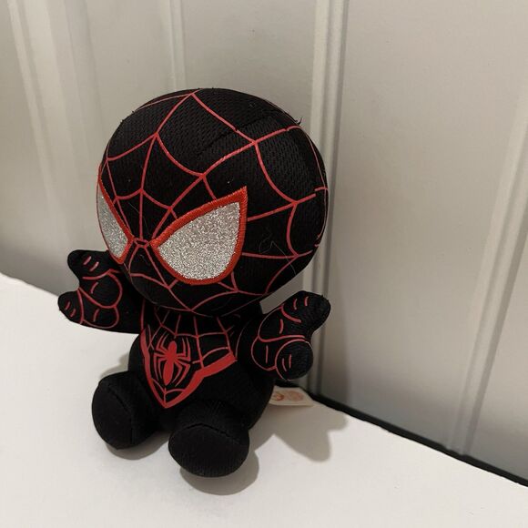 TY Spider-Man Plush 6" Black Red Miles Morales Silver Glittery Eyes - Picture 4 of 8